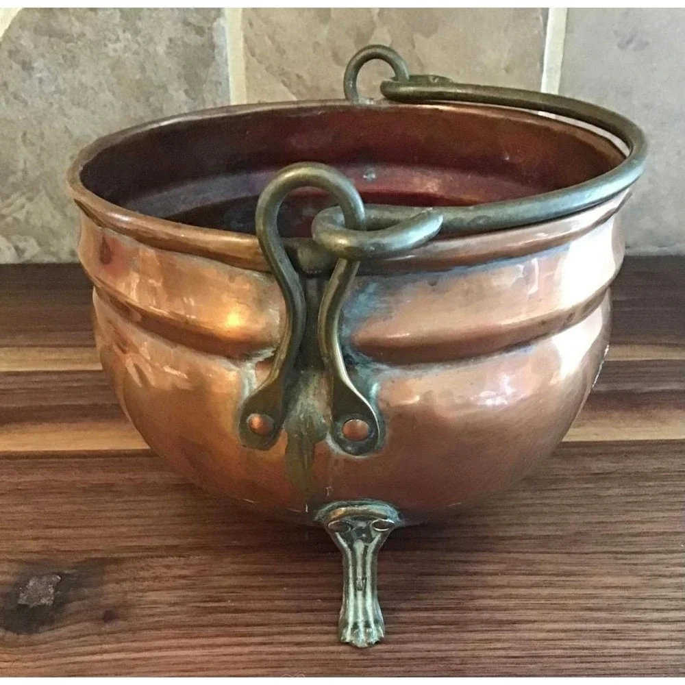 Vintage Holland Copper Brass Miniature Cauldron Pot Set 4.5